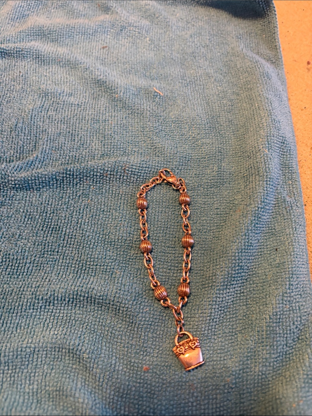Vintage-Style Gold-Tone Bead Link Charm Bracelet with Purse Charm
